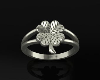 Four leaf clover silver ring symbolizing luck fortune charm minimalist jewelry gift for her
