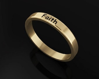 Anello minimalista con incisione "Fede", fascia con parola ispiratrice, semplice gioiello spirituale, regalo motivazionale per lei