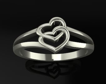 Minimalist double heart silver ring eternal love romantic promise handcrafted jewelry gift anniversary couple