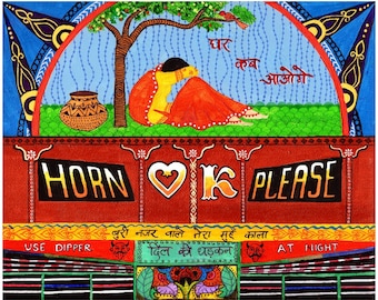India, indian art, indian nursery decor, nursery truck print, indian truck print, truck, india painting, HORN OK PLEASE - Indian Kitsch Art