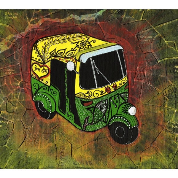 New Delhi Rickshaw Ride - India Inspired Exotic Art Print - Limited Edition - Will surely make your place stand out, Indian Valentine’s Day