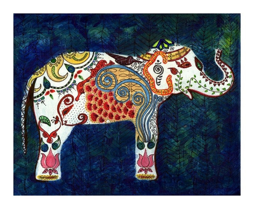 Elephant Painting, Indian Elephant Art Print, Blue Elephant Print ...