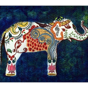 Elephant painting, Indian elephant art print, blue elephant print, india design, india, The Queen Elephant - India Inspired Exotic Art Print