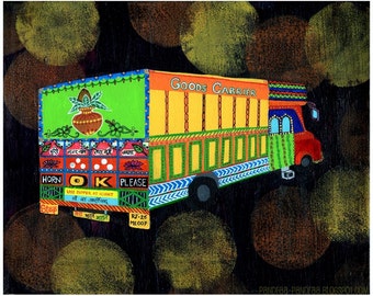 India, indian art, india print, indian truck, truck, india painting, HORN OK PLEASE  - Indian Kitsch Art - India Inspired Exotic Art Print