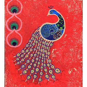 Peacock painting, peacock art print, india, indian art, Peacock in the Dawn Archival Print - India Inspired Exotic Art Print