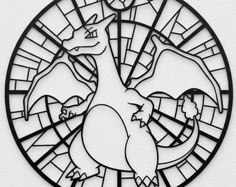 Charizard, Pokemon, Stained Glass Style, Svg,Dxf,Png, Design for CNC, Laser Cutting, Cricut, Glowforge, Wall Art