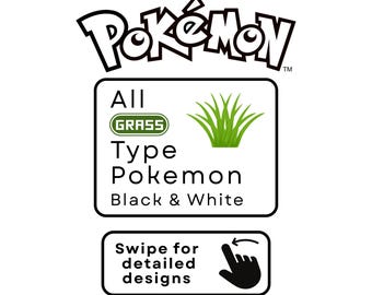 Pokemon Bundle, All Grass Type, Black & White, Digital Designs, SVG, DXF