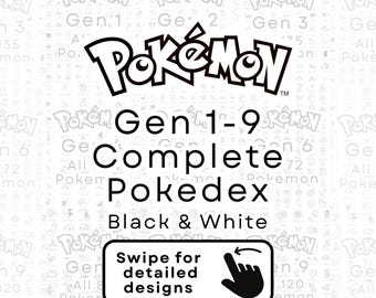 Pokemon Bundle, Gen 1 to Gen 9, Black & White, Complete Pokedex, SVG, DXF