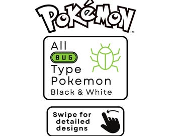 Pokemon Bundle, All Bug Type, Black & White, Digital Designs, SVG, DXF