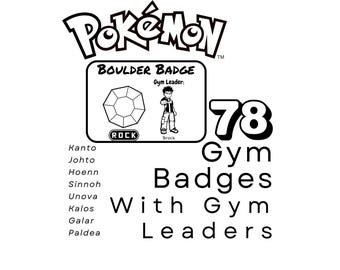 All Pokemon Gym Badges with Gym Leaders Bundle, Svg, Dxf, Laser Cutting, Engraving, Cricut, Glowforge,