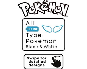 Pokemon Bundle, All Flying Type, Black & White, Digital Designs, SVG, DXF