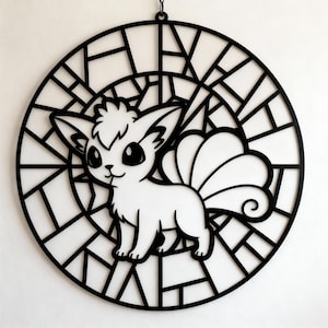 Vulpix, Pokémon, målat glas, Svg, Dxf, Png, Design för CNC, Laserskärning, Cricut, Glowforge, Väggkonst