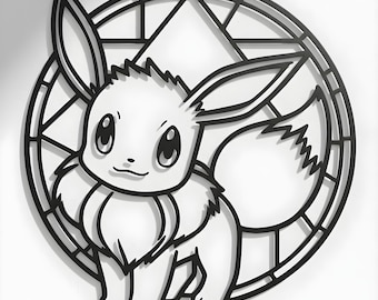 Eevee, Pokemon, Stained Glass Style, Svg,Dxf,Png, Design for CNC, Laser Cutting, Cricut, Glowforge, Wall Art