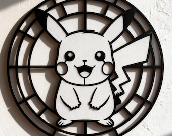 Pikachu, Pokemon, Stained Glass Style, Svg,Dxf,Png, Design for CNC, Laser Cutting, Cricut, Glowforge, Wall Art