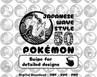 Pokemon Bundle, Japanese Wave Style, Svg,Dxf,Png, Design for CNC, Laser Cutting, Cricut, Glowforge, Wall Art