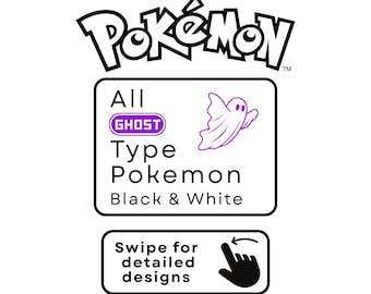 Pokemon Bundle, All Ghost Type, Black & White, Digital Designs, SVG, DXF