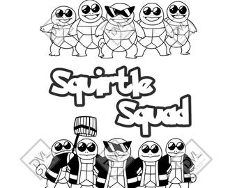 Squirtle Squad, Pokemon, Svg, Dxf, Png, Design for CNC, Laser Cutting, Cricut, Glowforge, Wall Art
