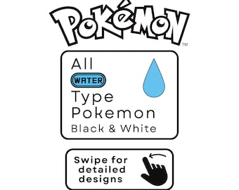 Pokemon Bundle, All Water Type, Black & White, Digital Designs, SVG, DXF