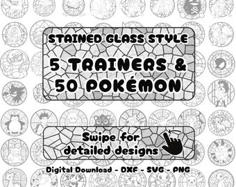 Pokemon Bundle, Stained Glass Style, Svg,Dxf,Png, Design for CNC, Laser Cutting, Cricut, Glowforge, Wall Art