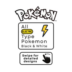 Pokemon Bundle, All Electric Type, Black & White, Digital Designs, SVG, DXF