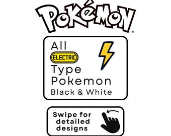Pokemon Bundle, All Electric Type, Black & White, Digital Designs, SVG, DXF