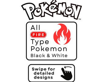 Pokemon Bundle, All Fire Type, Black & White, Digital Designs, SVG, DXF