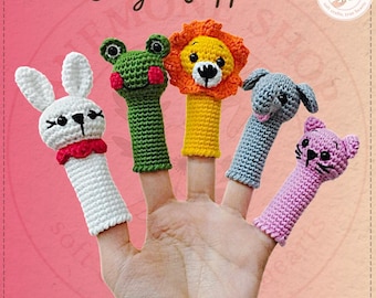 Marionette da dito a forma di animale all'uncinetto: set di 5 amigurumi, giocattolo narrativo fatto a mano