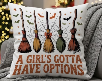 Retro Halloween Witch Broom Pillow: Spooky Season Decor