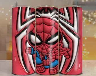 3DスパイダーマンタンブラーラップPNG：漫画昇華デザイン（デジタルダウンロード）