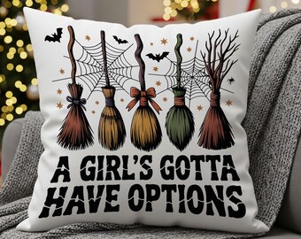 Retro Witch Broom Pillow - Spooky Halloween Cushion
