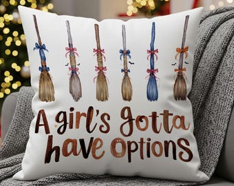Retro Witch Broom Pillow, Girly Halloween Decor