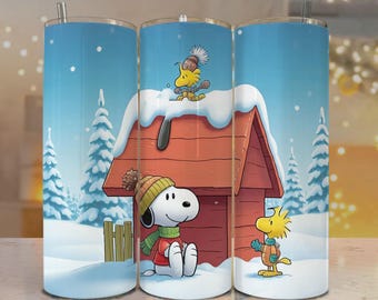 Christmas Snoopy Tumbler Wrap | 20oz 30oz Tumbler Sublimation | Holiday Comic Art PNG