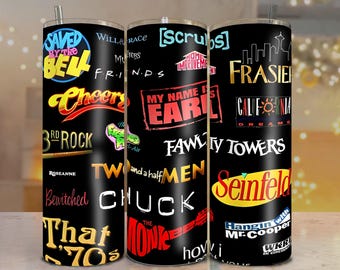 Retro TV Shows Tumbler Wrap PNG: 70s-90s Sitcom Logos (Digital Download)