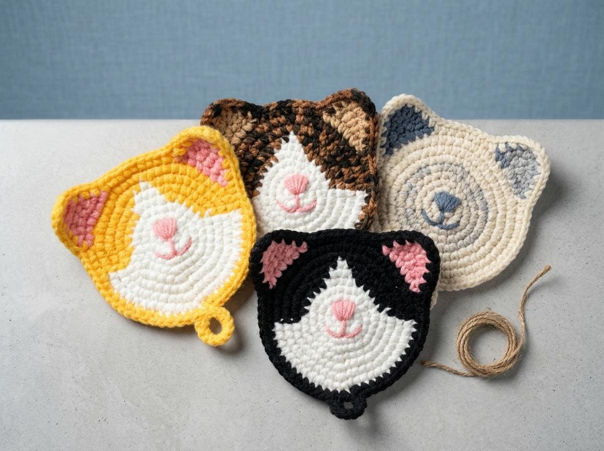 37 Cat Coaster Crochet Patterns for Cat Lovers, Gifts, and Cozy Home Decor 28 Crochet Cat Coaster