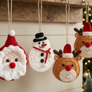 Crochet Christmas Ornaments Pattern: Reindeer, Snowman, Santa Claus (Digital Download)