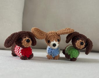 ダックスフンドの編みぐるみパターン、犬のキーホルダー、ダックス