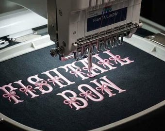 New Fishtail Classic Bow Machine Embroidery Font, Monogram Alphabet, Instant Download