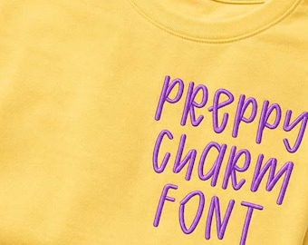 Preppy Charm Embroidery Font, Handwriting Machine Embroidery Font, A-Z Uppercase & Lowercase, Monogram Alphabet, 7 Sizes, Instant Download