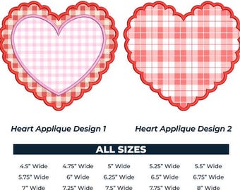 Scalloped Heart Applique Designs, 2 designs, 15 sizes, valentine's applique machine embroidery designs.