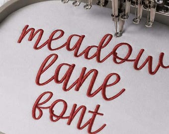 Meadow Lane Embroidery Font, Elegant Handwritten Machine Embroidery Alphabet, Thin Script Monogram Font, 7 Sizes, Instant Download