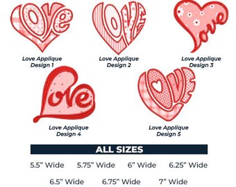 Liebe Applikation Stickdatei. 5 designs, 7 größen, valentines maschinenstickerei