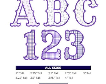 Fischschwanz Applikation Stickerei Schrift, dicke Satinstich Umrisse, klassische Buchstaben, 9 Größen, 8 Dateiformate, sofort Download