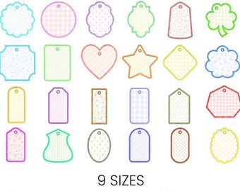 Tag Applique Design, 25 Types, 9 Sizes, Digital Files,