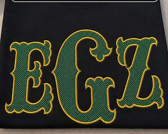 Fishtail Monogram Font, A–Z Alphabet, Satin Stitch Machine Embroidery Font, Instant Download