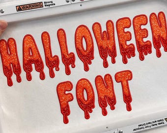 Halloween Drip Applique Embroidery Font, 2 Color Machine Embroidery Alphabet A-Z, Spooky Dripping Letters, 7 Sizes, Instant Download