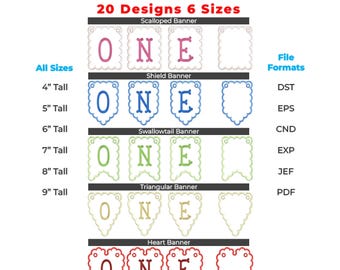 Satin Scallop Applique Machine Embroidery Design for Banner, bunting Applique design, 20 Designs, 6 Sizes (Digital File)