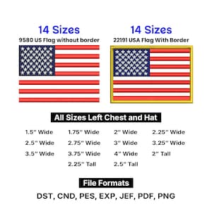 Amerikanische Flagge Stickmuster, 2 Stile, mehrere Größen (Digitaler Download)