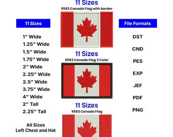 Canada Flag Embroidery file ,Pack, 3 Styles (Digital Download)