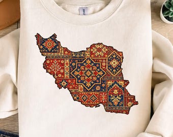 Iran Map Persian Rug Design PNG, Vintage Oriental Carpet Art (Digital Download)