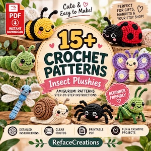 15+ Insekten-Häkelanleitungen (PDF) | Niedliche Amigurumi-Anleitungen für Insekten | Gehäkelte Insekten-Plüschtiere | DIY-Häkelprojekte | Sofort-Download
